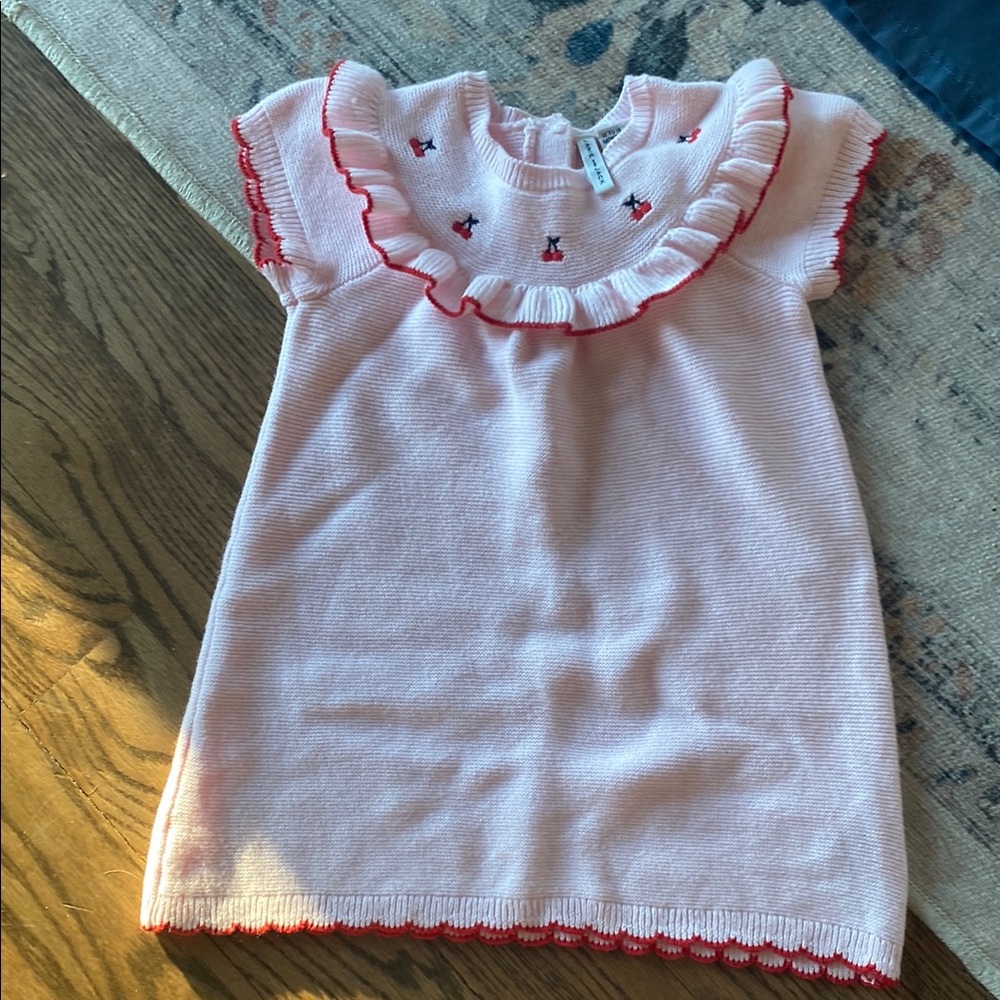 Pink Knit Dress with Red Trim